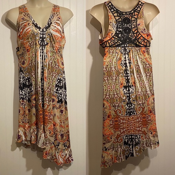 live and let live Dresses & Skirts - Live and let live silky feeling boho chic asymmetrical crochet detail dress